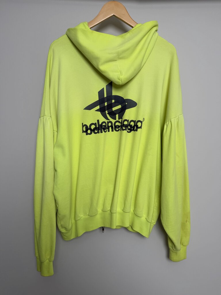 Prewoned Balencaga Round Lime Green Zip Up Hoodie size 1