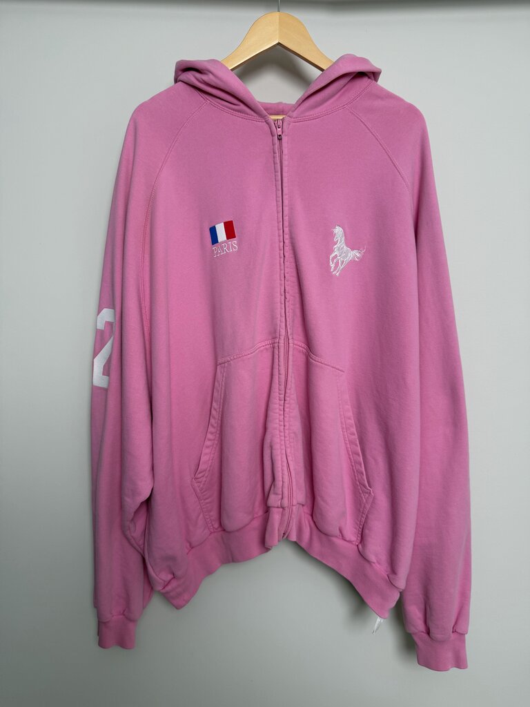 Preowned Balenciaga Pink Paris Zip Up Hoodie size 3