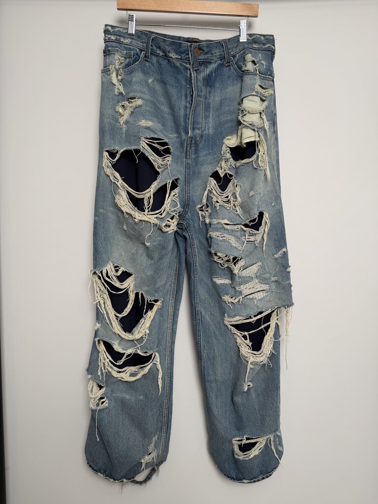 Preowned Balenciaga Double Layer Lightwash Distroyed Denim size L