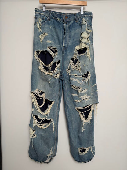 Preowned Balenciaga Double Layer Lightwash Distroyed Denim size L