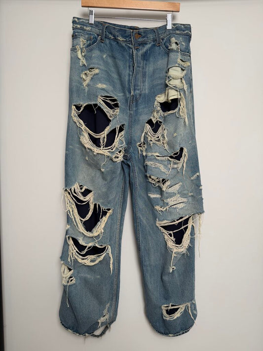 Preowned Balenciaga Double Layer Lightwash Distroyed Denim size L