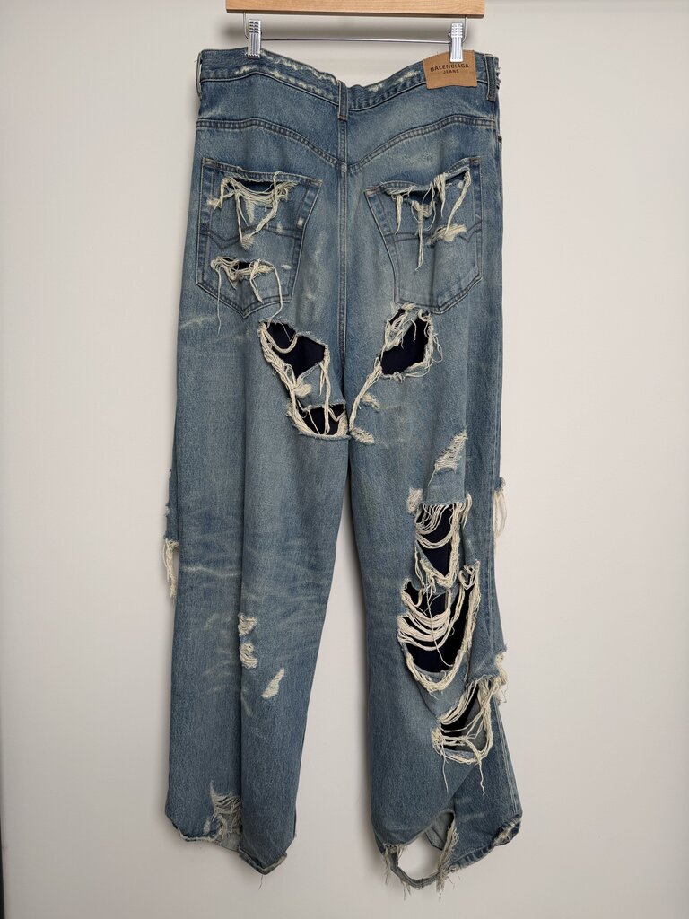 Preowned Balenciaga Double Layer Lightwash Distroyed Denim size L