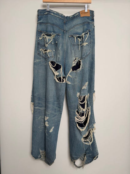 Preowned Balenciaga Double Layer Lightwash Distroyed Denim size L