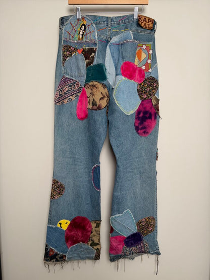 Preowned Kapital Patch Trip Bootcut Lightwash Denim size 38