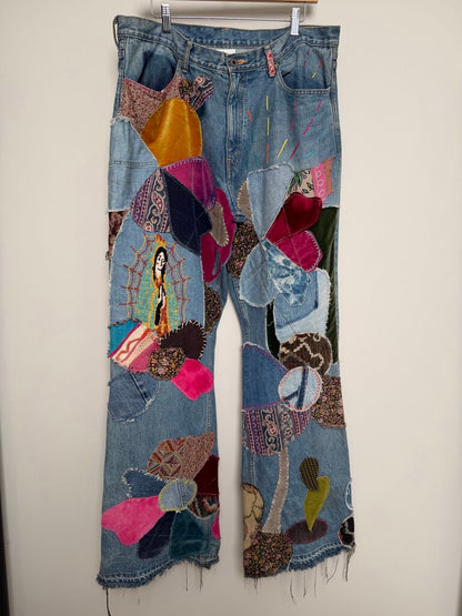Preowned Kapital Patch Trip Bootcut Lightwash Denim size 38