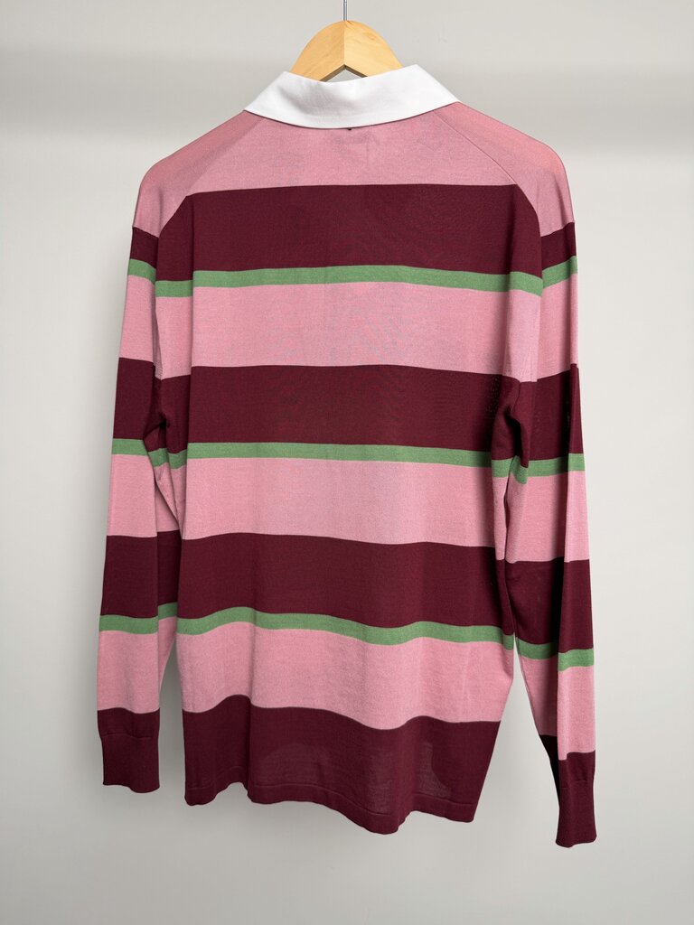 New Prada Stripe Pink Burgundy Polo L/S size 44(M)