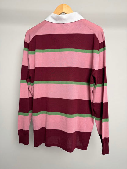 New Prada Stripe Pink Burgundy Polo L/S size 44(M)