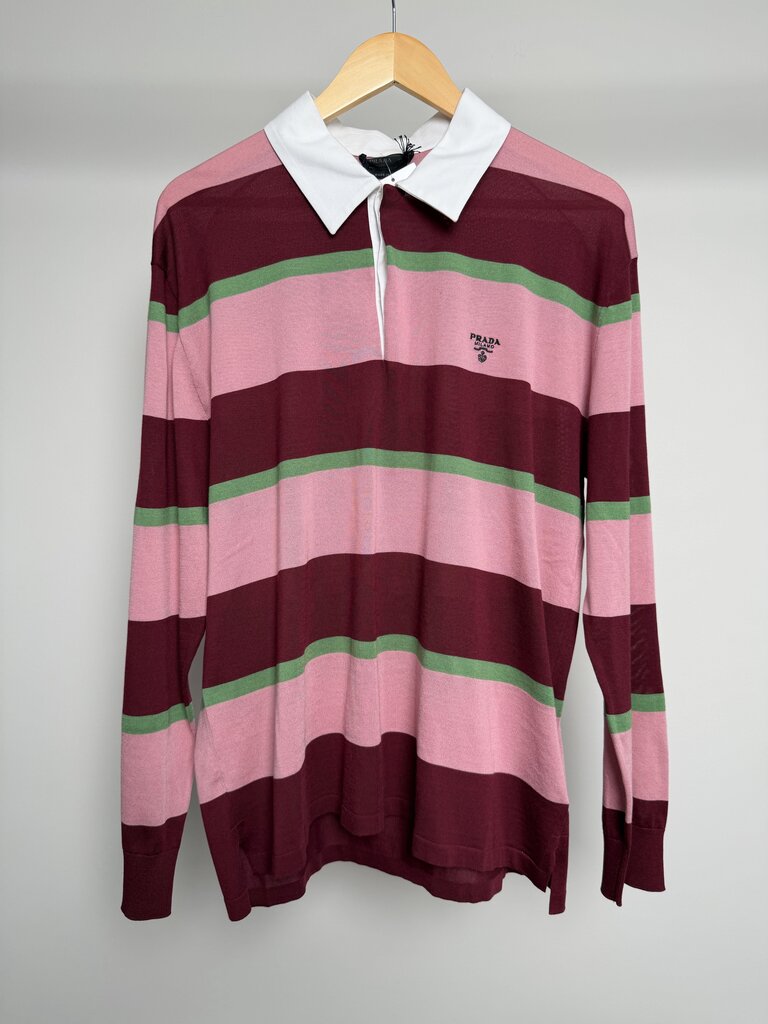 New Prada Stripe Pink Burgundy Polo L/S size 44(M)