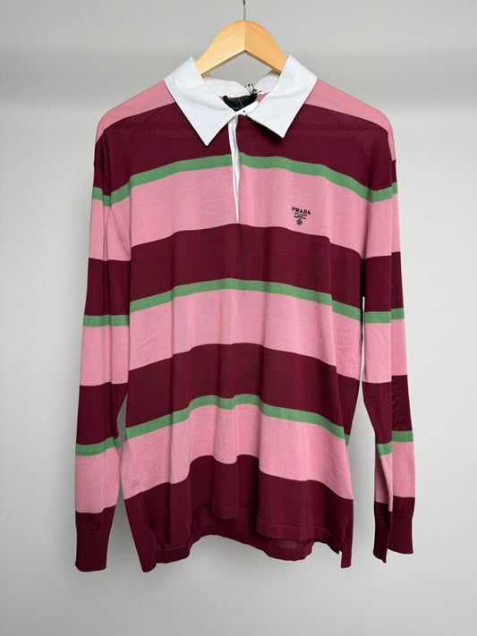 New Prada Stripe Pink Burgundy Polo L/S size 44(M)
