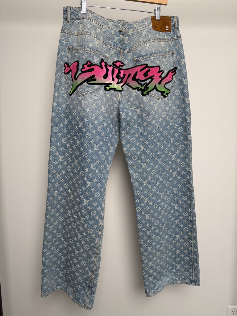Preowned Louis Vuitton Monogram Lightwash Grafitti Denim size 38