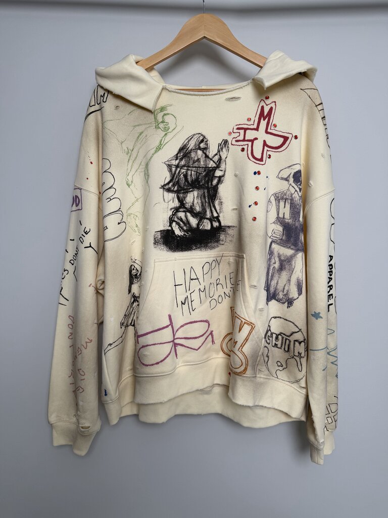 New HMDD Graffiti Cream Hoodie Sz.Medium