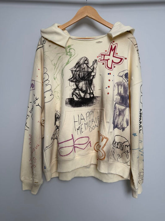 New HMDD Graffiti Cream Hoodie Sz.Medium