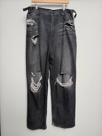 Preowned Balenciaga Baggy Distressed Grey Skate Denim size M