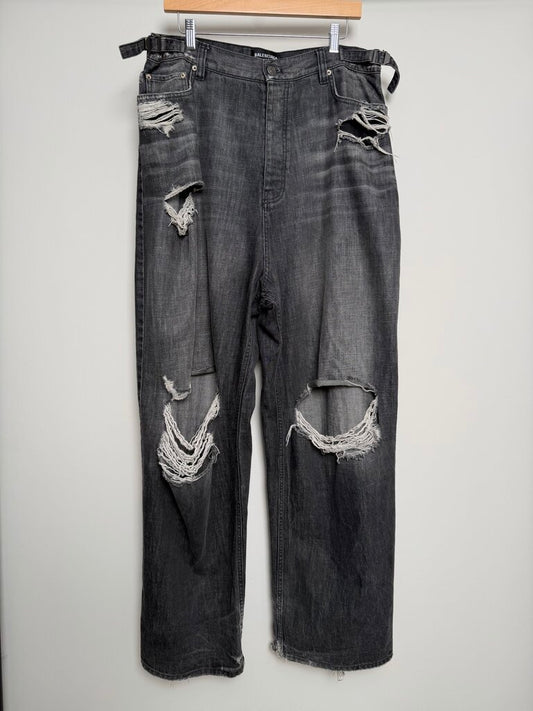 Preowned Balenciaga Baggy Distressed Grey Skate Denim size M