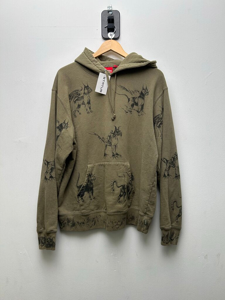 Preowned Supreme Olive Dog Hoodie Size Large