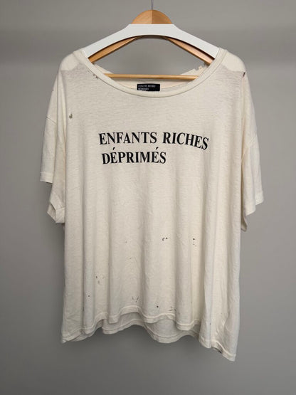 Preowned ERD White Paint Splatter Spell Out Tee size XL