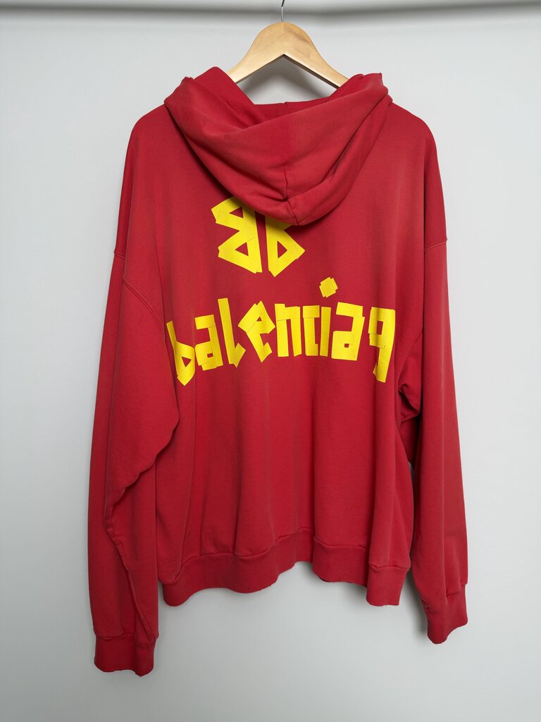 Preowned Balenciaga Red Yellow Tape Hoodie size M