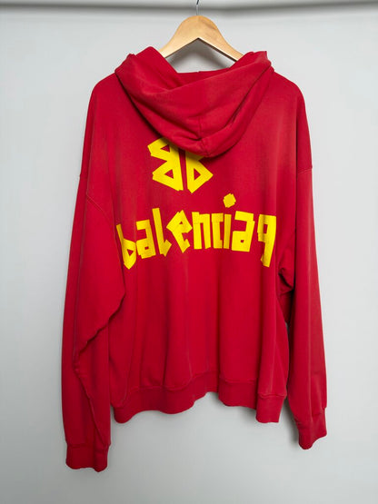 Preowned Balenciaga Red Yellow Tape Hoodie size M