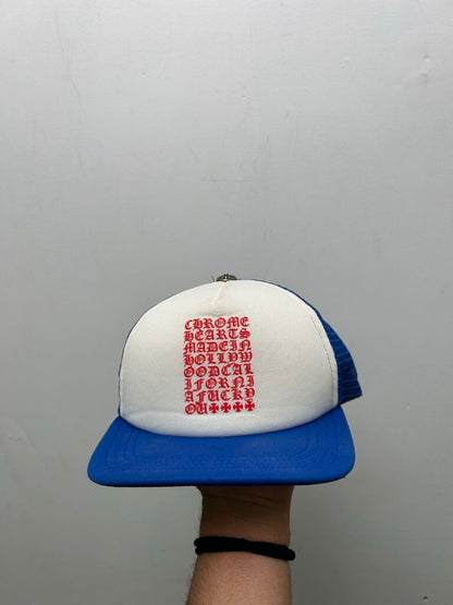 Preowned Chrome Hearts Blue Red White Eyechart Trucker