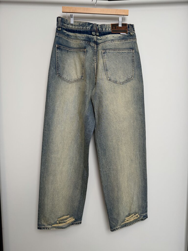 New GV Gallery Pink Arc Logo Mid Wash Denim tie M