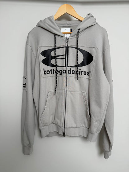 New Bottega Desires Forever Logo Grey Black Zip Up Hoodie size LM