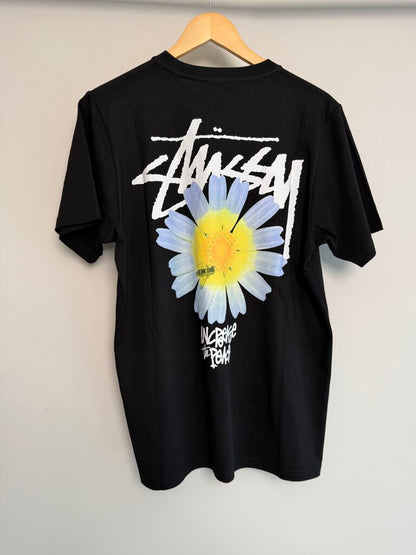 New Stussy Flower Logo Black Tee size S