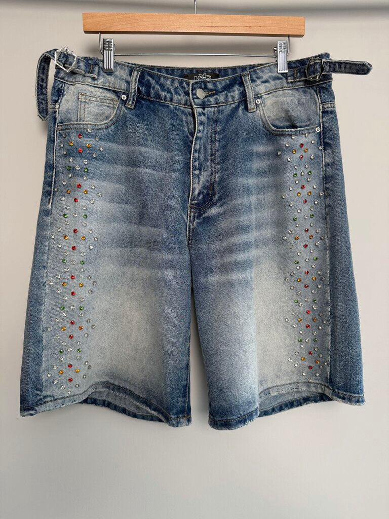 Preowned Hmdd Lightwash Rhinestone Shorts Size Medium