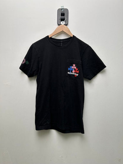 Preowned Chrome Hearts Multi Color Cross Back Black Tee sz.S