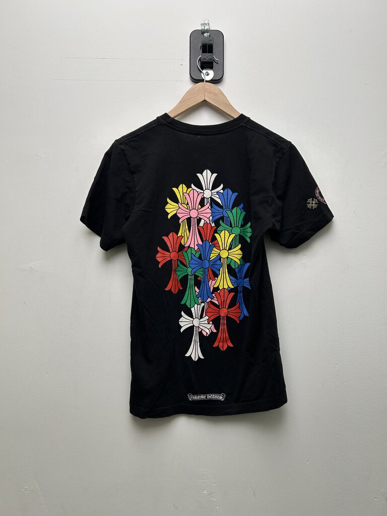Preowned Chrome Hearts Multi Color Cross Back Black Tee sz.S
