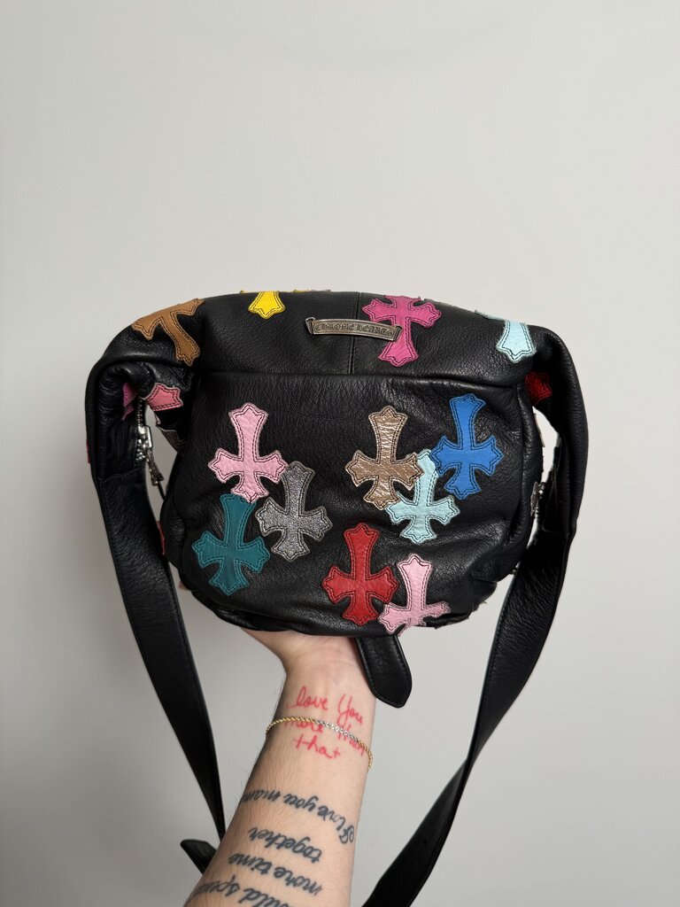 Preowned Chrome Heart Multi Color Cross Patch 2XL Sling Bag