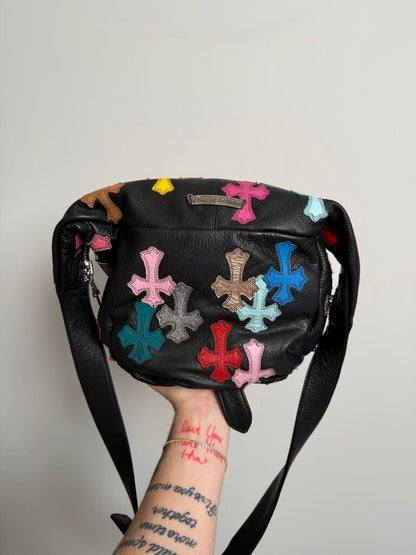 Preowned Chrome Heart Multi Color Cross Patch 2XL Sling Bag