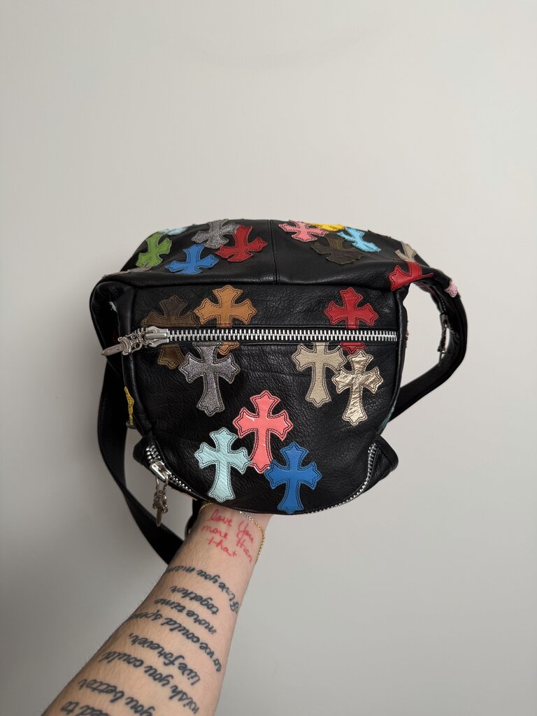 Preowned Chrome Heart Multi Color Cross Patch 2XL Sling Bag
