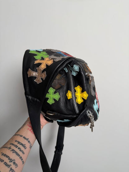Preowned Chrome Heart Multi Color Cross Patch 2XL Sling Bag
