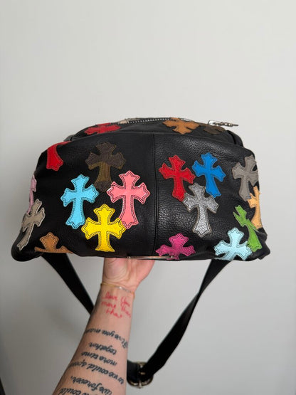 Preowned Chrome Heart Multi Color Cross Patch 2XL Sling Bag