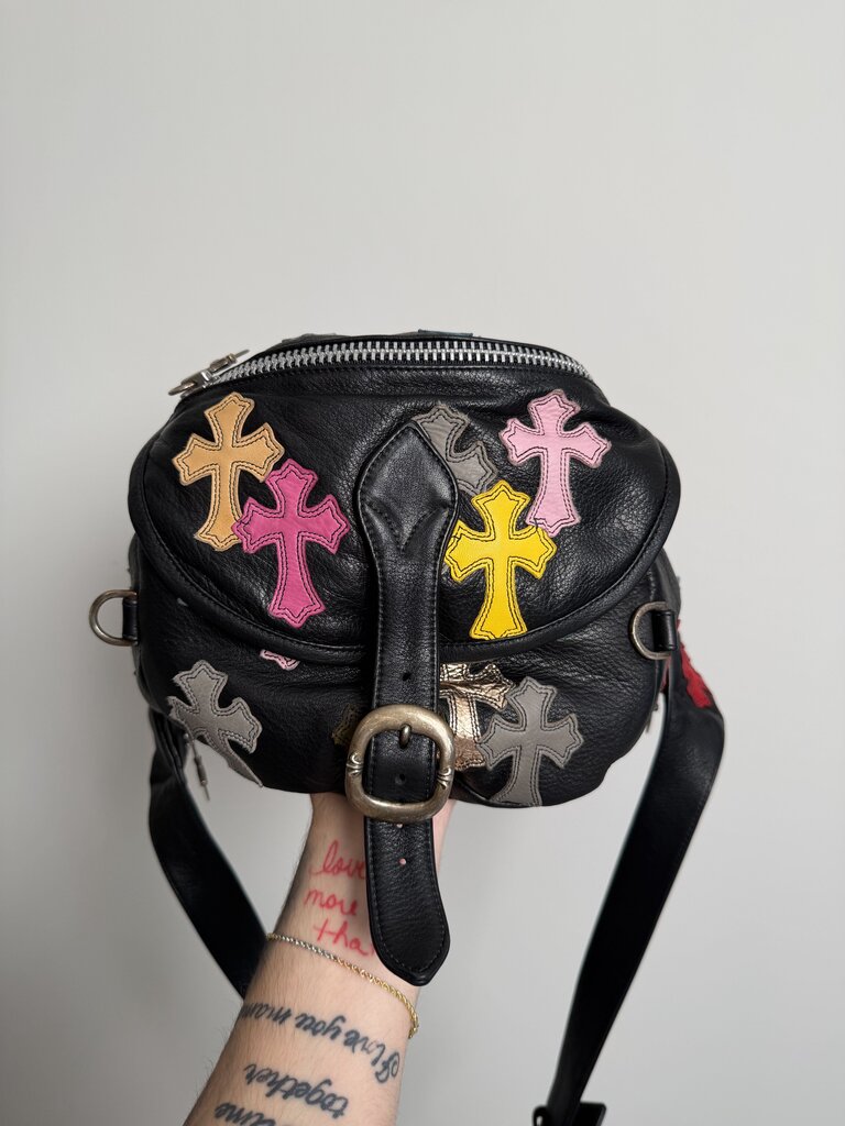 Preowned Chrome Heart Multi Color Cross Patch 2XL Sling Bag