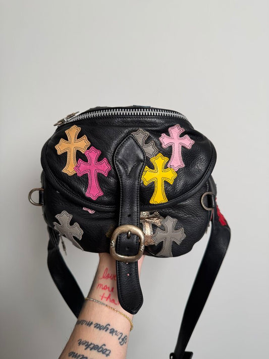 Preowned Chrome Heart Multi Color Cross Patch 2XL Sling Bag