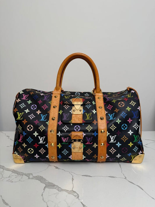 Preowned Louis Vuitton Murakami Keepall 45 Black Mutli Color