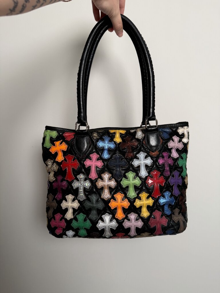 Preowned Chrome Heart Multi Color Patch Tote