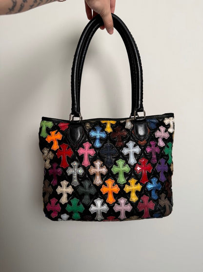 Preowned Chrome Heart Multi Color Patch Tote