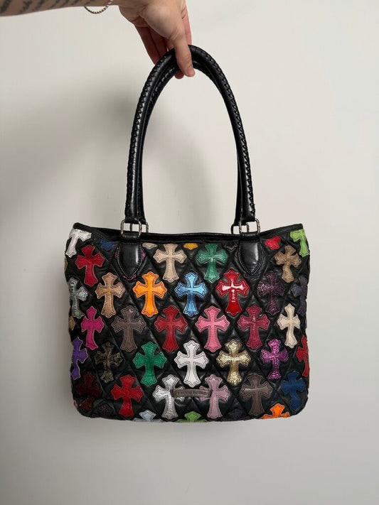 Preowned Chrome Heart Multi Color Patch Tote