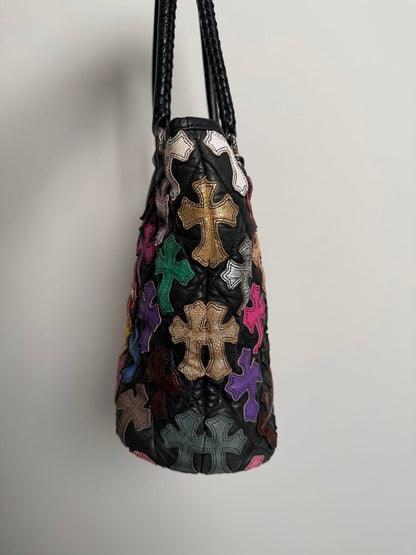 Preowned Chrome Heart Multi Color Patch Tote