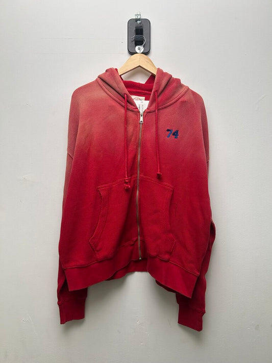 New 74iswar Red Faded Waffle Knit Zip Size Small