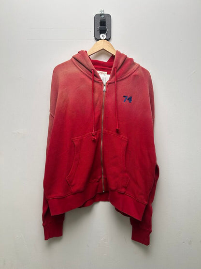 New 74iswar Red Faded Waffle Knit Zip Size Medium