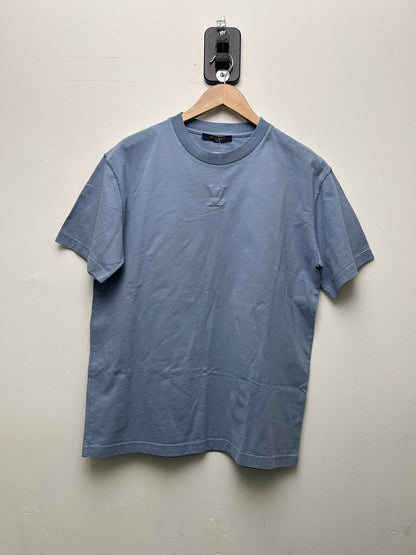 Preowned Louis Vuitton Blue LV Blank Logo Tee Sz.Medium