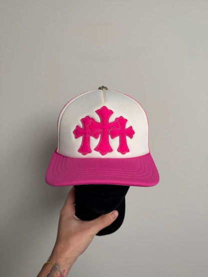 Preowned Chrome Heart Pink Triple Snapback