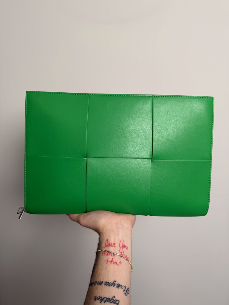 New Bottega Venetta Green Woven Pouch