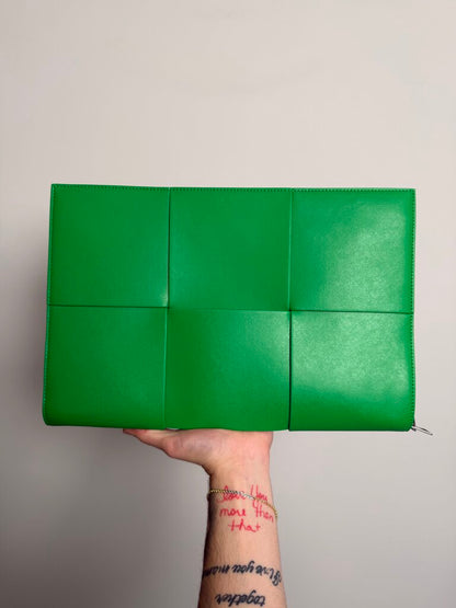 New Bottega Venetta Green Woven Pouch