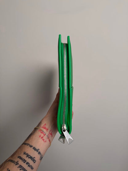 New Bottega Venetta Green Woven Pouch
