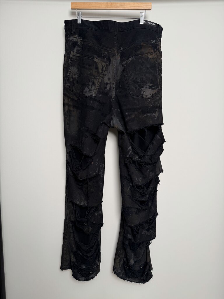 Preowned Balenciaga Mud Distessed Black Denim size L