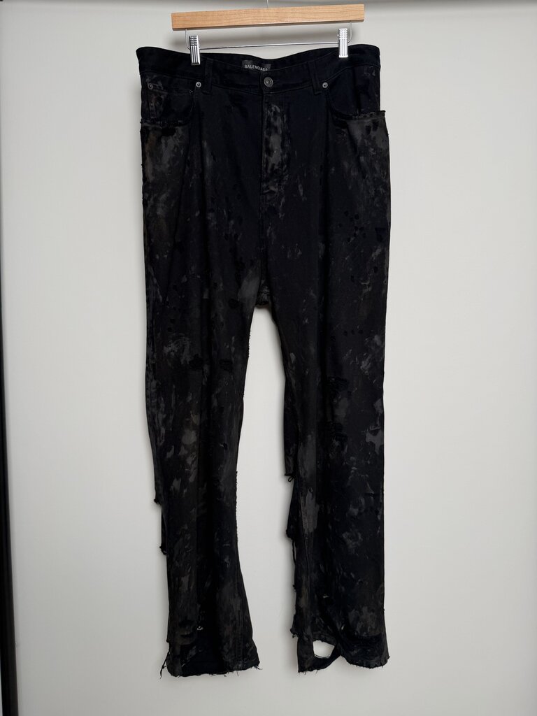 Preowned Balenciaga Mud Distessed Black Denim size L